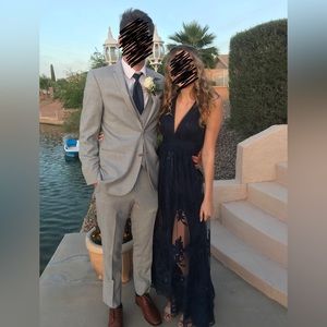 Navy Lace Prom or Wedding Guest Dress